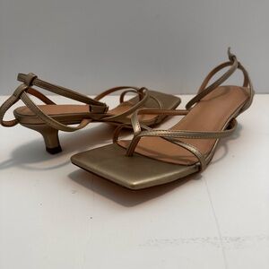 Gold Metallic Strappy Kitten Heel Sandals